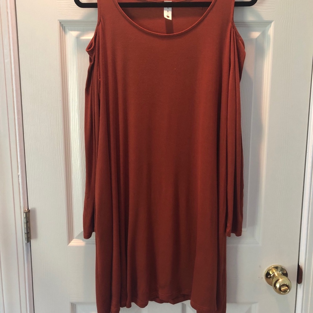 Burnt Orange cold shoulder dress